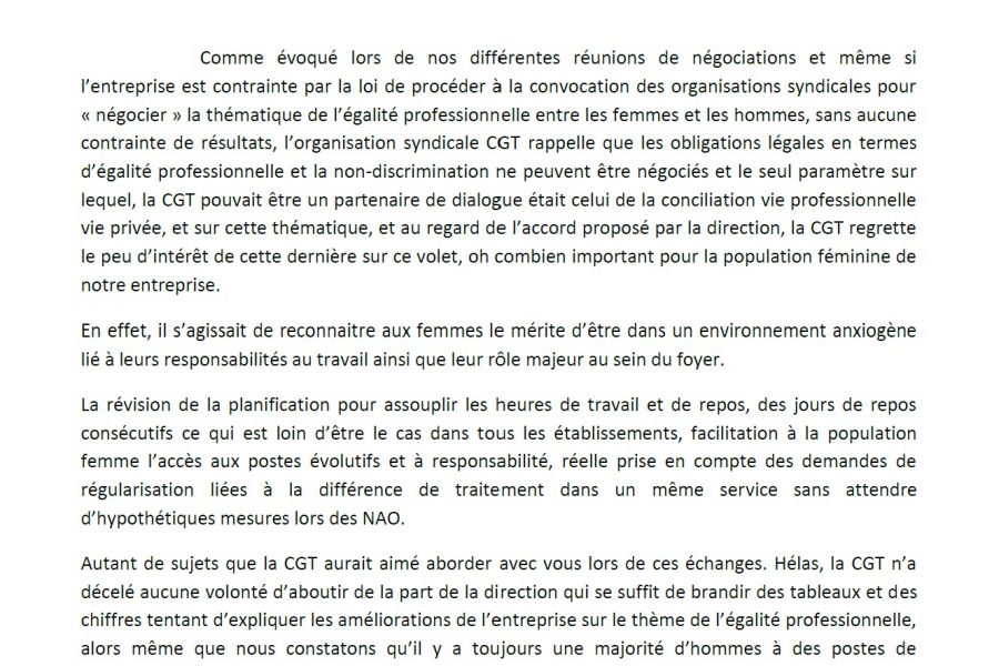 Position CGT égalité professionnelles