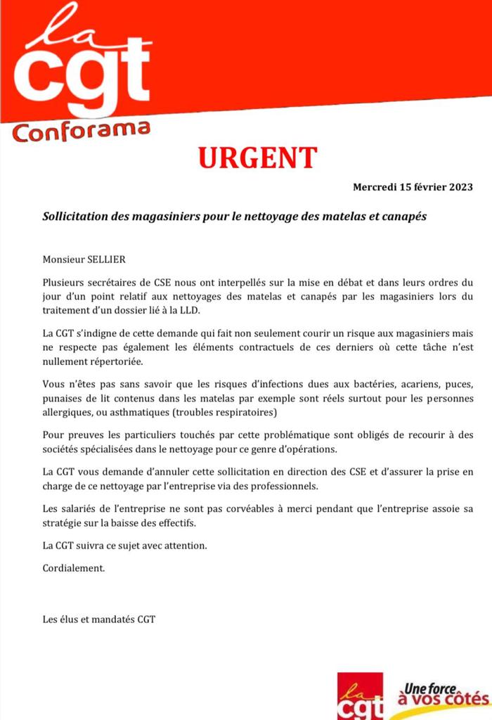 Tract contre le nettoyage par les magasiniers des Matelas/canapés repris